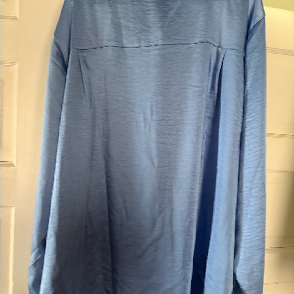 WILDFANG silky satin shirt, plus size 3x, French blue w/black piping, NWT - Picture 5 of 5
